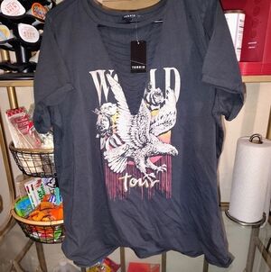 torrid black graphic tee with eagle and floral motif